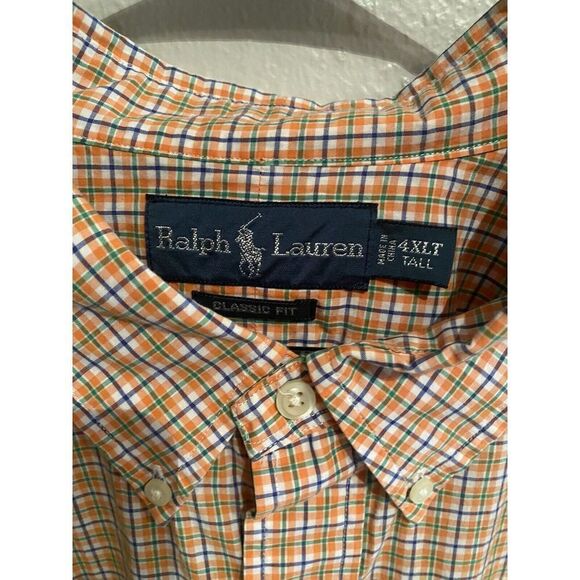 Ralph Lauren Mens 4XLT Tall Long Sleeve Button Up Shirt Multicolor Plaid Orange - Picture 3 of 7